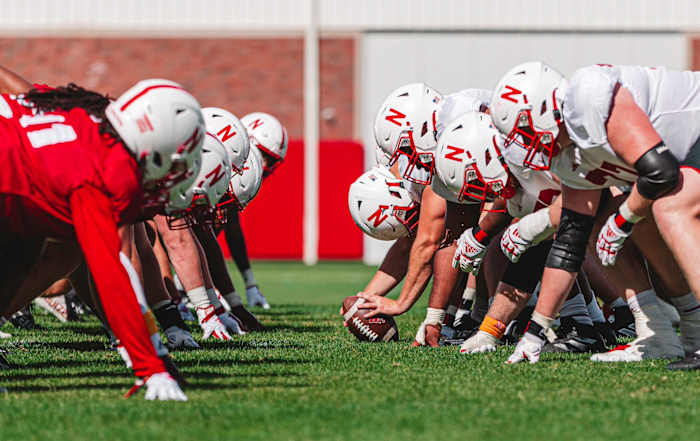 Offensive line and defensive line presnap 2023-08-13 Nebraska football fall camp practice